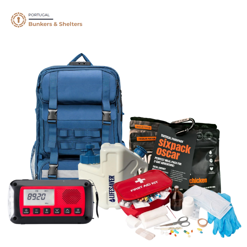 Kit 1- Kit de Emergência: Mochila, Comida e Água