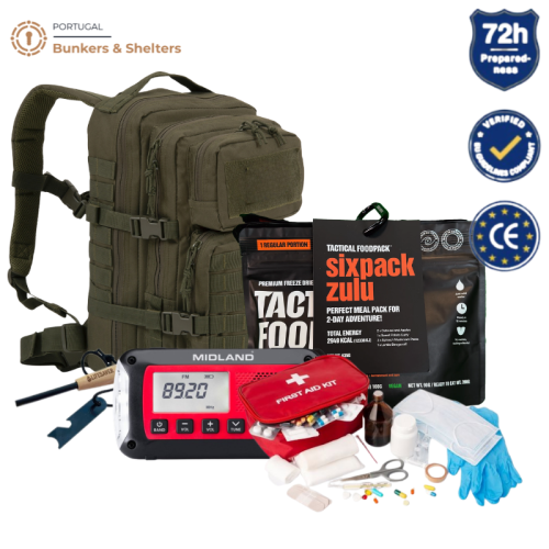 Kit-2 | Kit de Emergência: Mochila, Comida, Radio e Primeiros Socorros