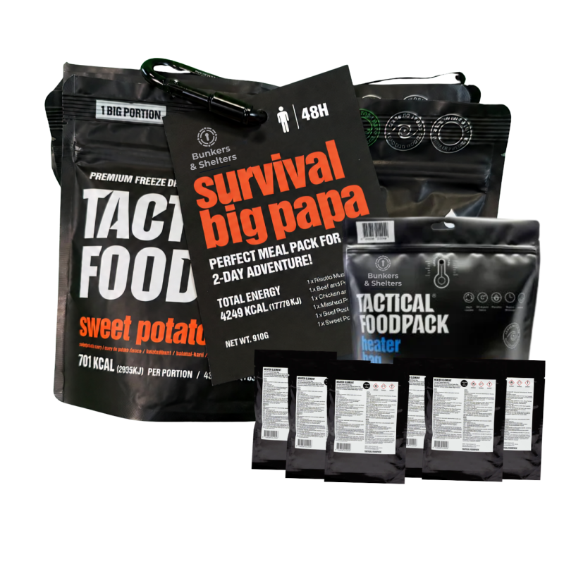 Tactical food 48h Survival Pack Big PAPA | Saco + elementos de aquecimento |