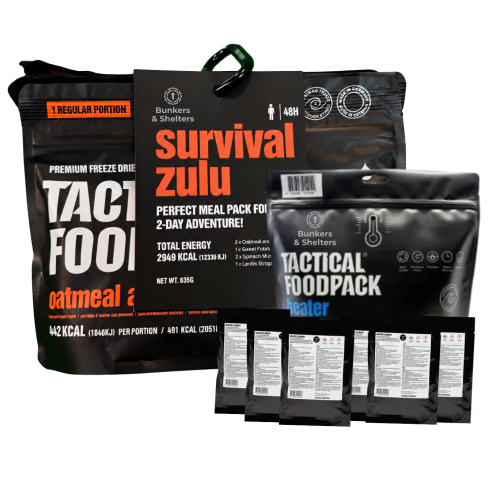 Tactical food Survival pack Zulu | Tasty and energizing plant-based meals + Heating bag
