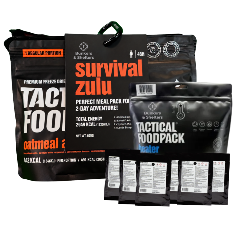 Tactical food Survival pack Zulu | Tasty and energizing plant-based meals + Heating bag